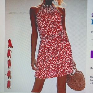 Coeur de Vague / Red & White Abstract Dot Halter Blouson Dress- Medium